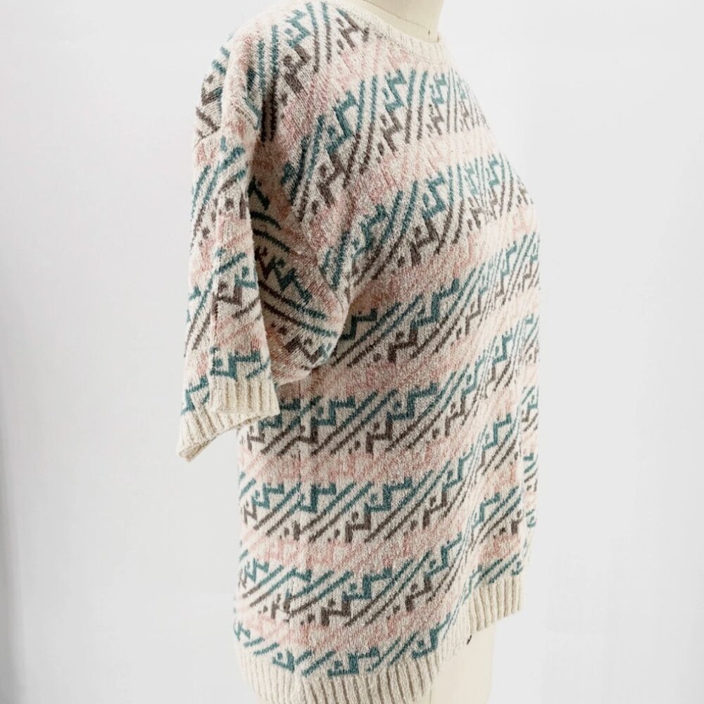 JH Collectibles Cream & Pink Silk Blend Aztec Geometric Knit Sweater Top M - Picture 4 of 7